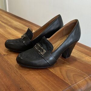 Sofft Black Leather Heels with Buckle Detail